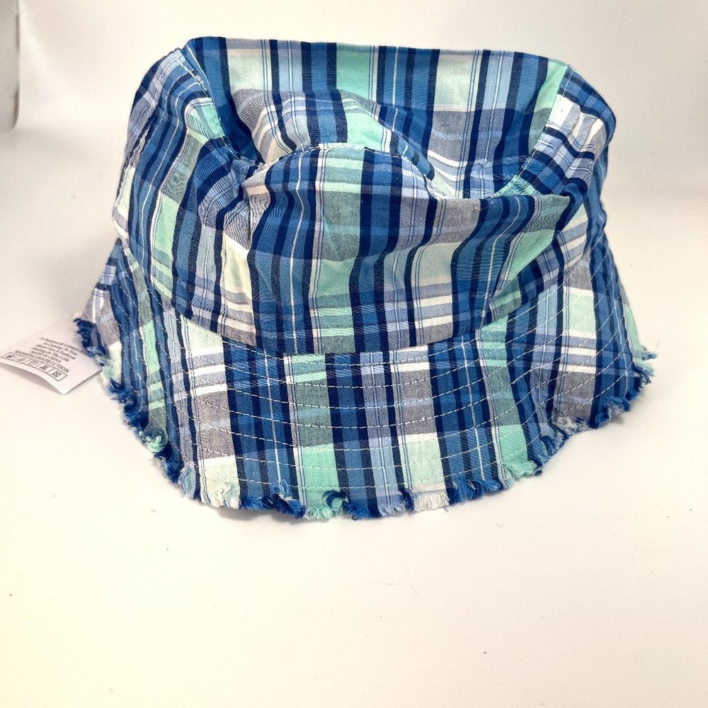 Boys Plaid Bucket Sun Hat Sz 54 (5-7) Y Moon Kitty 100% Cotton